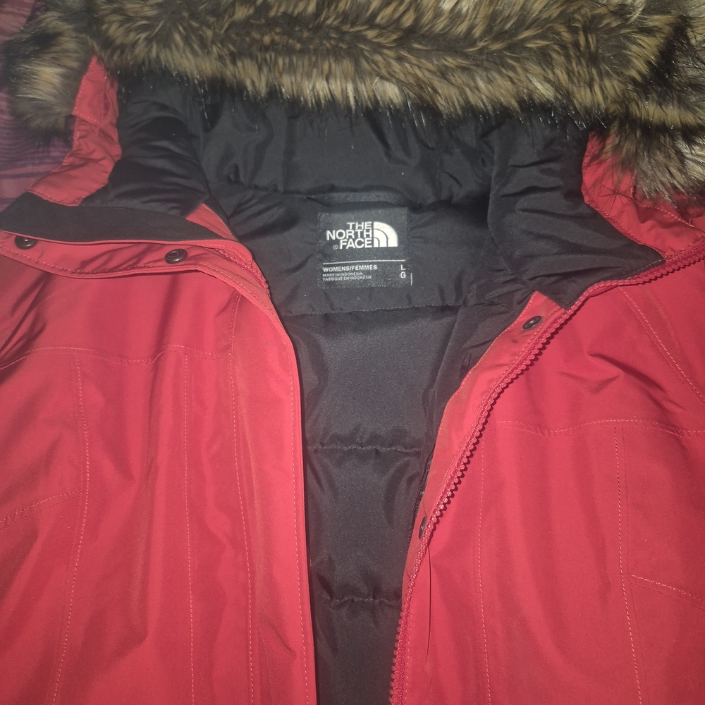 The North Face Red Parka with Faux Fur Trim